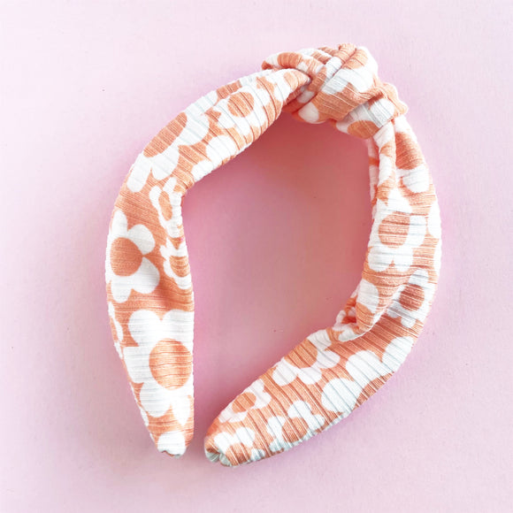 Peachy Floral Ribbed Knotted Headband