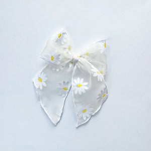 White Daisies Flocked Elle Bow