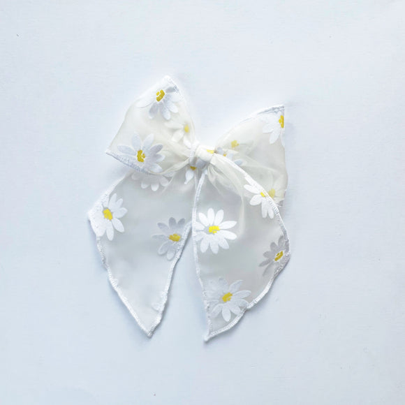 White Daisies Flocked Elle Bow