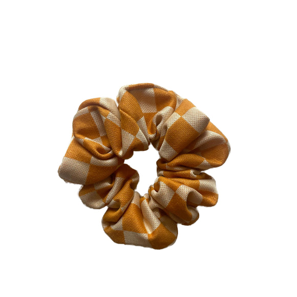 Orange Checkered Knit Scrunchie