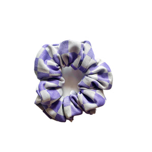 Purple Checkered Knit Scrunchie