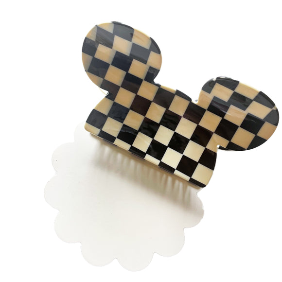 Mouse Head Black Checkered LARGE Claw Clip