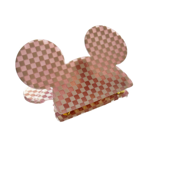 Mouse Head Mini Pink Checkered SMALL Claw Clip