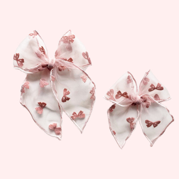 Muted Pink Flocked Bows Elle Bow
