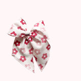 Pink Daisy on White Elle Bow