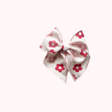 Pink Daisy on White Elle Bow