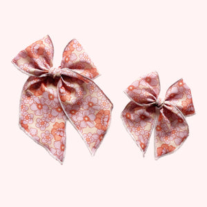 Threadmama Peachy Pink Floral Elle Bow