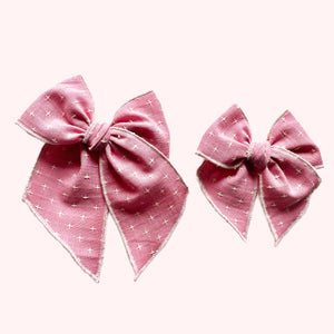 Pink Cross Stitched Elle Bow