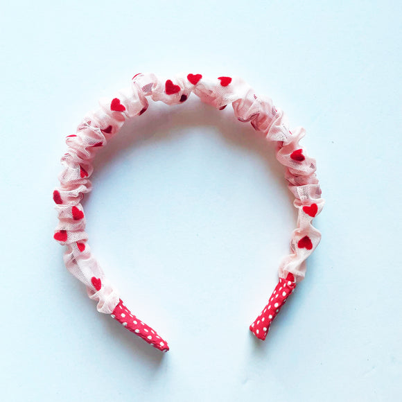 Pink & Red Flocked Hearts Scrunchie Headband