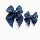 Navy Cross Stitched Elle Bow