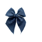 Navy Cross Stitched Elle Bow