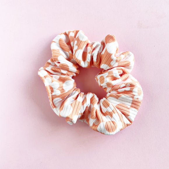 Peachy Floral Ribbed Knit Scrunchie