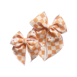 Orange Checkered Daisy Gauze Elle Bow
