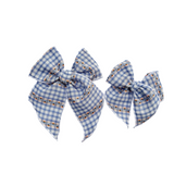 Blue Gingham w/ Stitched Flowers Elle Bow