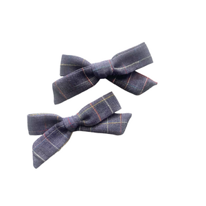 Vintage Primary Stitched Chambray Pigtail Bows