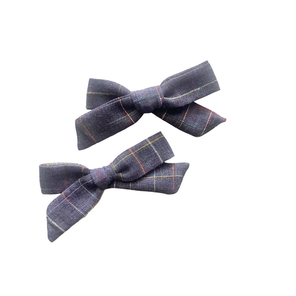 Vintage Primary Stitched Chambray Pigtail Bows
