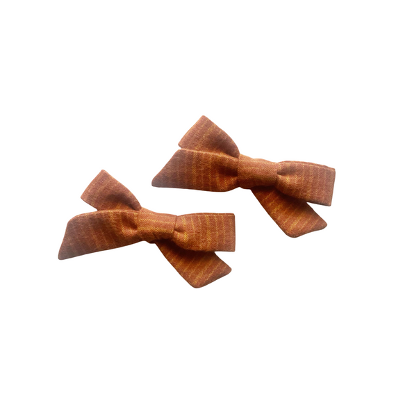 Brushed Autumn Striped Pigtail Bows