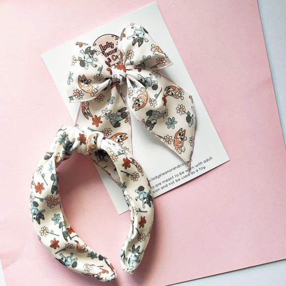 Dog Sister Floral Bow/Headband