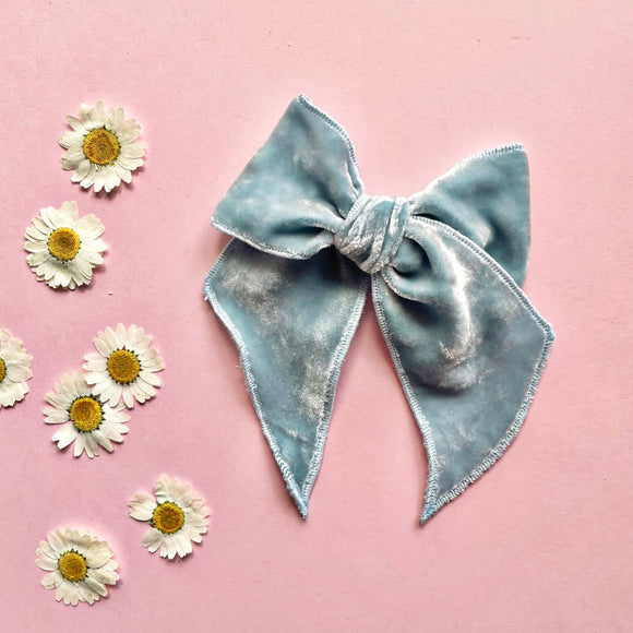 Pastel Teal Velvet Elle Bow