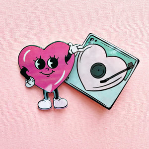 Retro Heart Character & Record Player Hair Clip Set