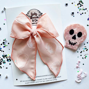 Hand Dyed Peachy Pink Sheer Skeleton Elle Bow