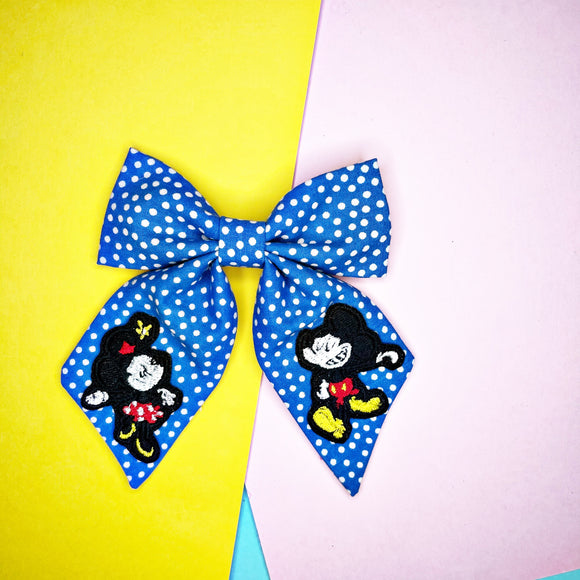 Mouse Short Blue Dotted Patch Reagan Bow